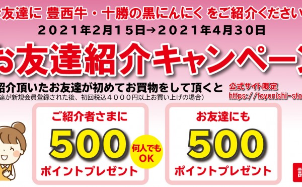 ポイントが貯まるお友達紹介キャンペーンと５％クーポン（2月28日まで）のお知らせ