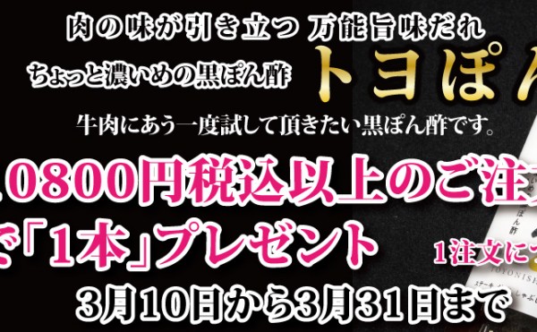 3月31日まで10800円以上のご注文で「トヨぽん」1本プレゼント！